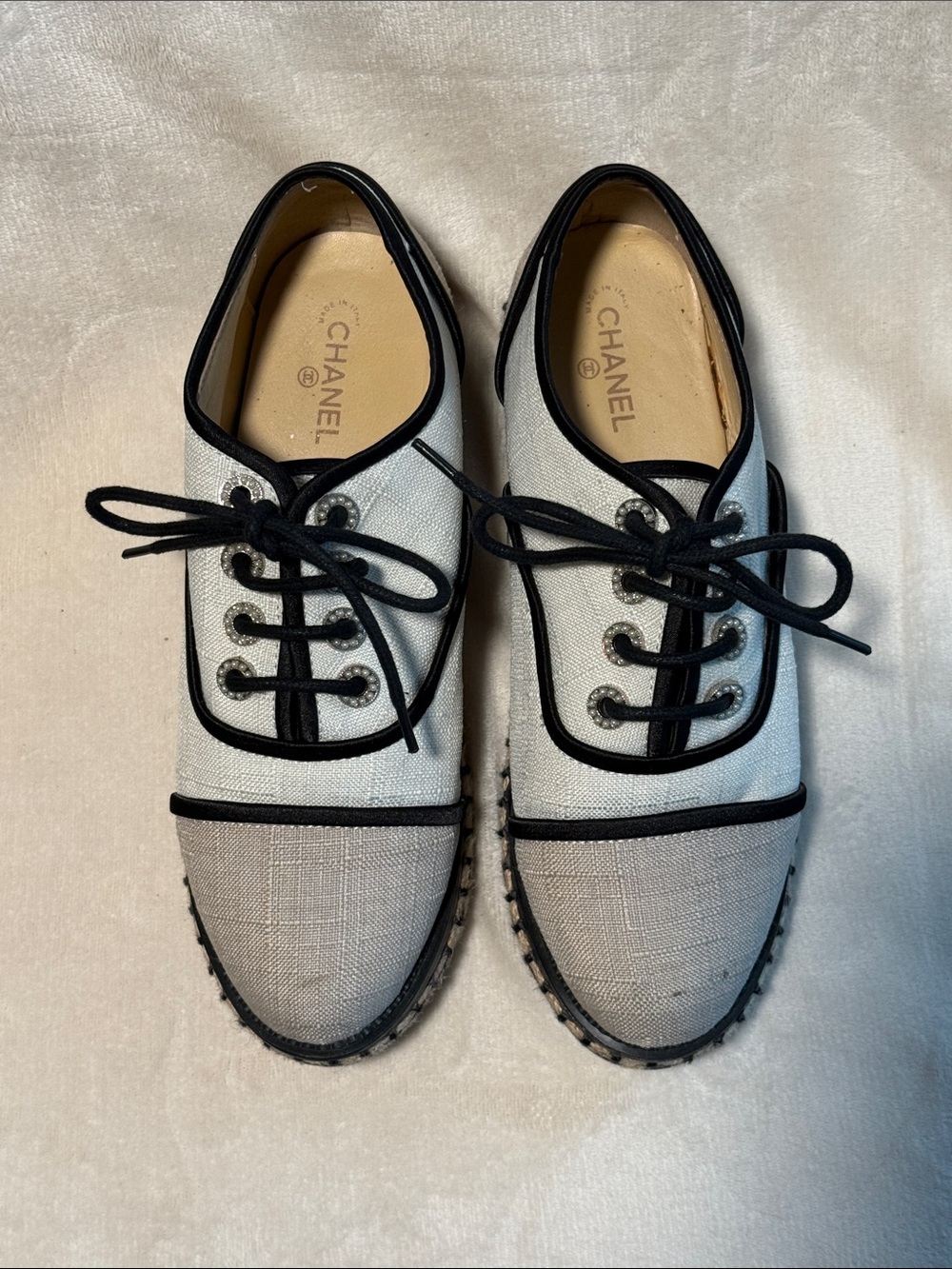 CHANEL Canvas Low Top Lace-Up Espadrille Sneakers